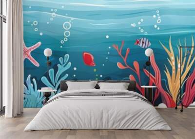 Underwater sea world. Algae and corals. Wall mural