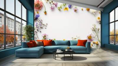 wild flowers on a white background with space for text. Wall mural