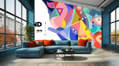 Abstract liquid shape. Fluid geometric design. Isolated gradient waves with geometric lines, dots, batik Indonesia pattern. Vector illustration. Wall mural