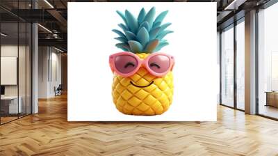 Pineapples with sunglasses and fun expressions isolated on transparent background Wall mural