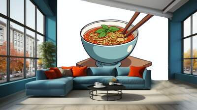 Spaghetti with Red Sauce and Basil Garnish Wall mural