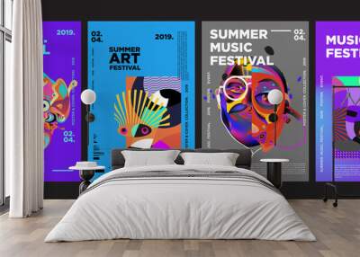 Summer Colorful Art and Music Festival Poster and Cover Template for Event, Magazine, and Web Banner. Wall mural