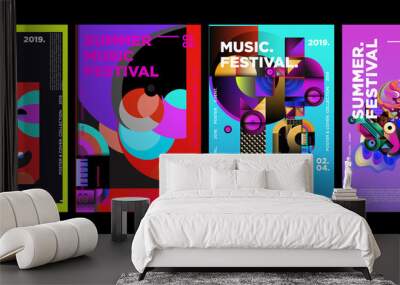 summer colorful art and music festival poster and cover template for event, magazine, and web banner Wall mural