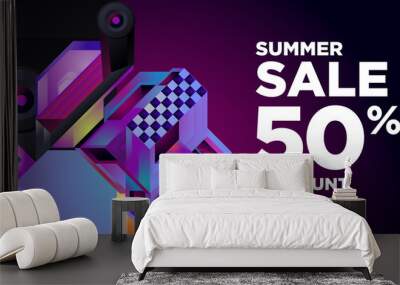 Summer Sale 50% Discount Banner with Colorful Abstract Geometric Background Pattern Wall mural