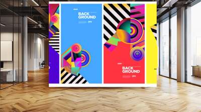 Vector Colourful Ethnic Geometric Pattern Background Set. Pattern Background Illustration for Banner, social media story, Poster, Cover,Packaging Design Template. Wall mural