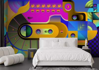 Vector illustration music instrument and colorful art background Wall mural