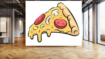 hand drawn cartoon pizza  sliced, comics style illustrations Wall mural