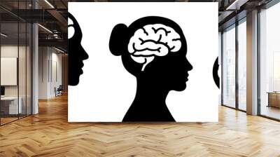 Set of icons, brain in human head, simple design. men, women, children and babies Wall mural