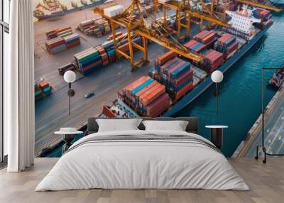 Container ship in import export and logistic business and transportation of international cargo. Wall mural