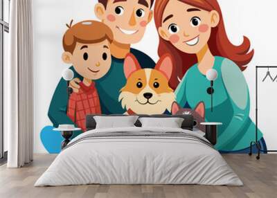 Happy family with two dogs. Flat style. Vector illustration Wall mural