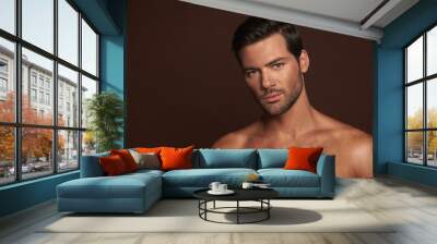 Portrait of sexy muscular man with naked torso Wall mural