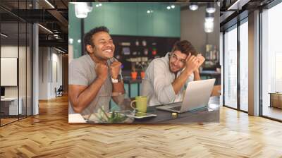 two friends spending time in cafe Wall mural