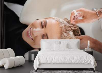 Woman getting her hair washed Wall mural