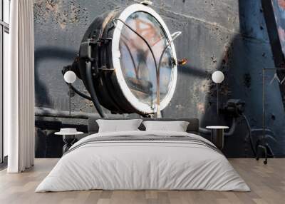 Vintage headlight of old train close Wall mural