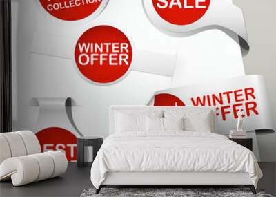 red labels collection with text Wall mural