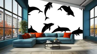 silhouette of collection of shark  Wall mural