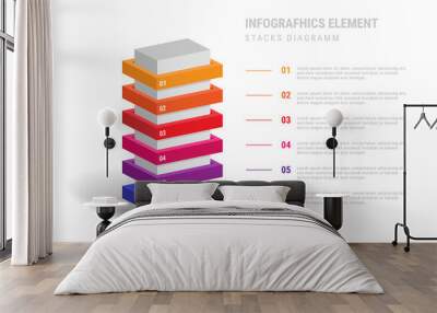 infographic element in the form of a tower or stack with multi-colored positions. vector stock image Wall mural