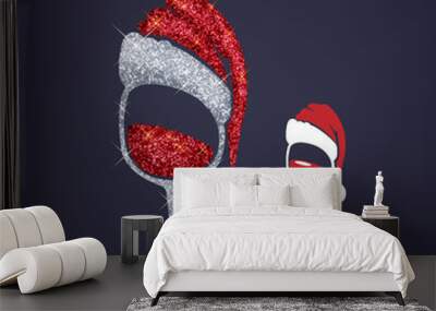 Vector New Year's Glass of Santa Glitter Wine Wall mural