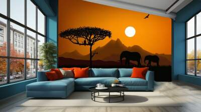 Sunset savanna Wall mural