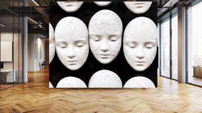 white masks on a black background Wall mural