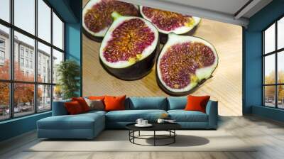 red half figs on  wooden background fresh ripe exotic healthy Wall mural