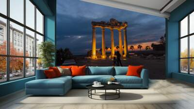 Temple of Apollo at sunset, Greek ancient historical antique marble columns in Side Antalya Turkey Wall mural