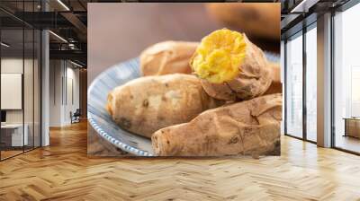 taiwanese food - homemade delicious roasted sweet potato in a plate for eating. Wall mural