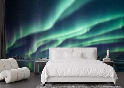 beautiful arctic seascape with polar lights 3d art work spectacular nature background. magnificent a Wall mural