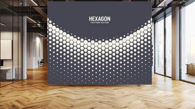 Hexagonal Halftone Pattern Vector Geometric Technology Abstract Background. Half Tone Hex Retro Colored Texture. Minimal 80s Style Dynamic Tech Structure Wallpaper Wall mural