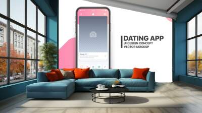 Mobile Dating App Tinder UI and UX Alternative Trendy Concept Vector Mockup in Light Color Theme on Frameless Smart Phone Screen Isolated on White Background. Social Network Design Template Wall mural