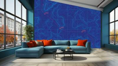 Sea Depth Topographic Map With Route And Coordinates Conceptual User Interface Blue Abstract Background. Bermuda Triangle. Topographic Cartography. Topographic Map. Topographic Atlas Wall mural