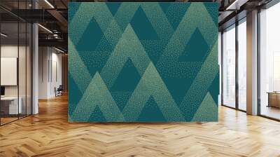 Trendy Seamless Pattern Stippled Triangles Texture Vector Turquoise Abstract Background. Hand Drawn Tileable Geometric Dotted Grunge Repetitive Retro Style Wallpaper. Bizarre Art Illustration Wall mural