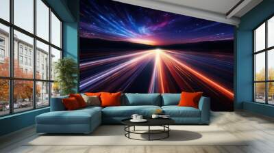 Abstract speed light trail effect path, fast moving neon futuristic technology background, futuristic virtual reality, motion effect, neon bright curve, sci-fi style, highway speed light Wall mural