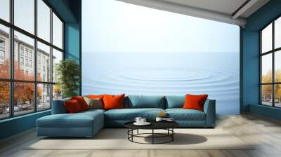 Water ripples, splash. Beautiful wide water surface. Horizon, light blue background. Calm and smooth water. Wall mural