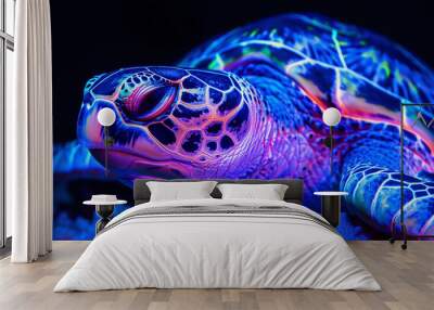 neon sea turtle Wall mural