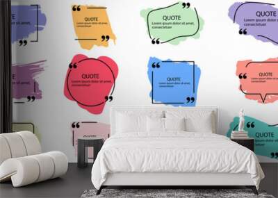 Collection of quote box frames and icons. Text in brackets. Blank template of quote remarks. Empty speech and quote bubbles of different forms. Textbox Wall mural