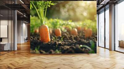 A carrot is growing in a field of dirt Wall mural