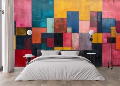 A colorful painting with a lot of different shapes and colors Wall mural