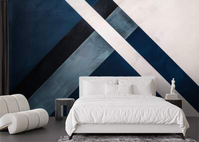 Abstract Geometric Pattern In Blue, Black, And White Wall mural