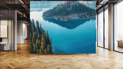 Aerial View of Wizard Island in Crater Lake National Park Wall mural