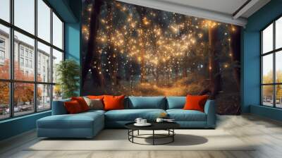 Fairy Lights in the Forest, Generative AI Illustration Wall mural