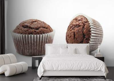 Chocolate cup cake or muffin isolated on white background close-up       Wall mural