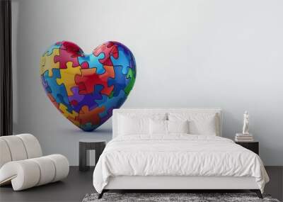 front view heart shaped puzzle. On a white isolated background, With copy space for text. For World Autism Awareness Day	 Wall mural