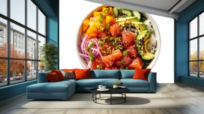 Hawaiian poke bowl. Cut-out, isolated element on transparent background. AI generative. Wall mural