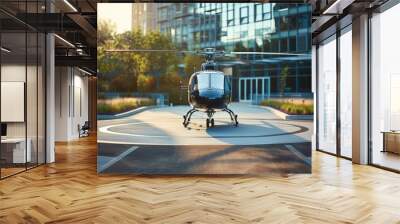 Helicopter Parked on Top of a Parking Lot Wall mural