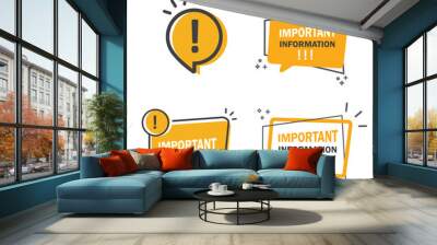 Important attention notice sign. Announce message banner important information. Wall mural