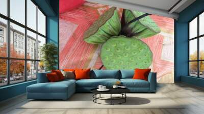 lotus, seed, exotic, food, red, fresh, green, healthy Wall mural