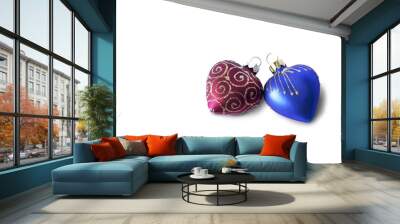 The Christmas and new-year decorationin the form of heart. Red and blue hearts on white background Wall mural