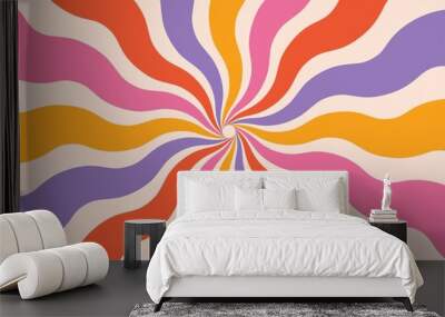 sunburst, retro vibes graphic print groovy background 60s 70s Wall mural