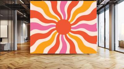 sunburst retro vibes graphic print groovy background 60s 70s Wall mural